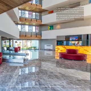 Q Spa Resort, premium residences is one
of our own projects; turn-key apartments
with the facilities of a 5 star resort.
We build this as a developer and sold the
units individually to foreign investors who
use it as their second home.
Q SPA RESORT 77
 