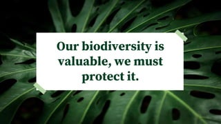 Our biodiversity is
valuable, we must
protect it.
 