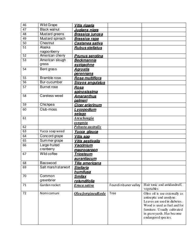 Botanical names of different plants