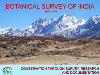 CONSERVATION THROUGH SURVEY, RESEARCH
AND DOCUMENTATION
BOTANICAL SURVEY OF INDIA
1890-- 2016
 