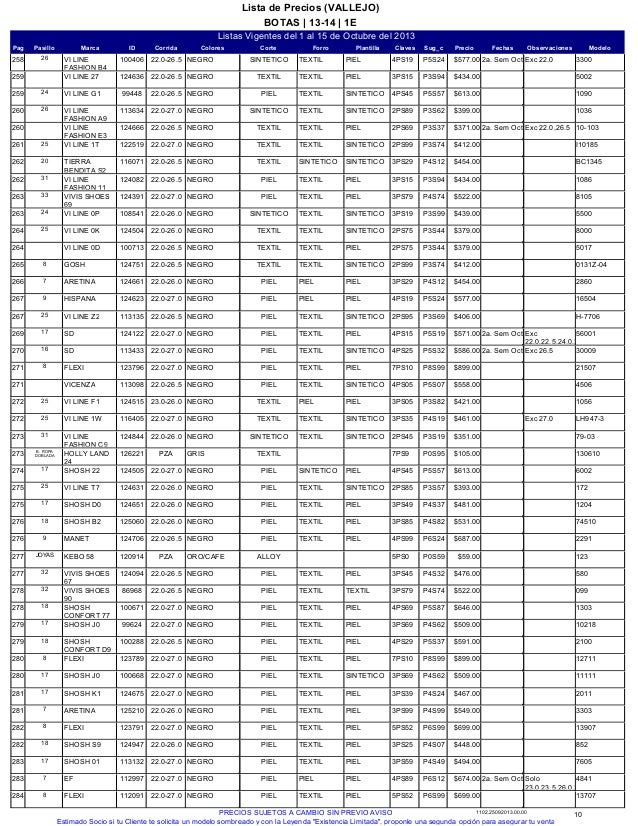 Lista de precios del catalogo de botas price shoes Clearance