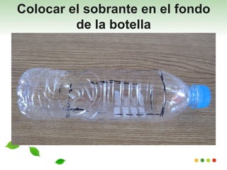 Colocar el sobrante en el fondo
         de la botella
 