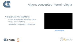 Alguns conceptes i terminologia
• Brick&Click / Click&Mortar
• Viure experiències online a l’offline
• Fusió online / offline
• Aparadors i expositors interactius
Perch Interactive
 