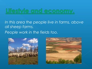In this area the people live in farms, above
all sheep farms.
People work in the fields too.
 