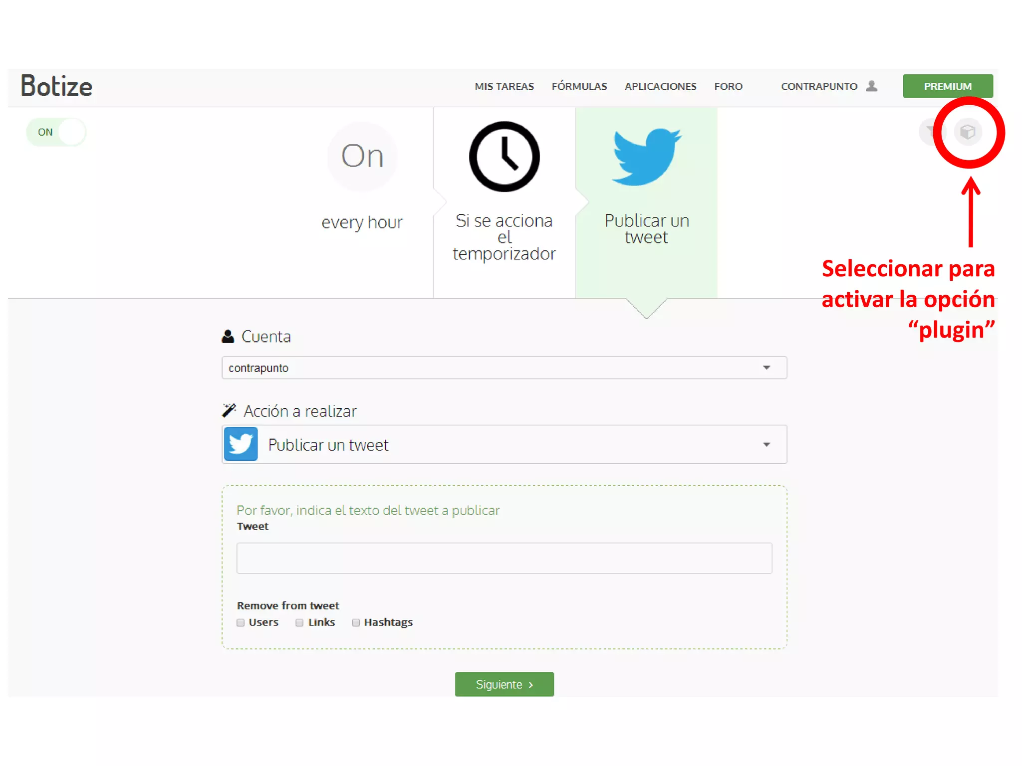 Seleccionar para
activar la opción
“plugin”
 