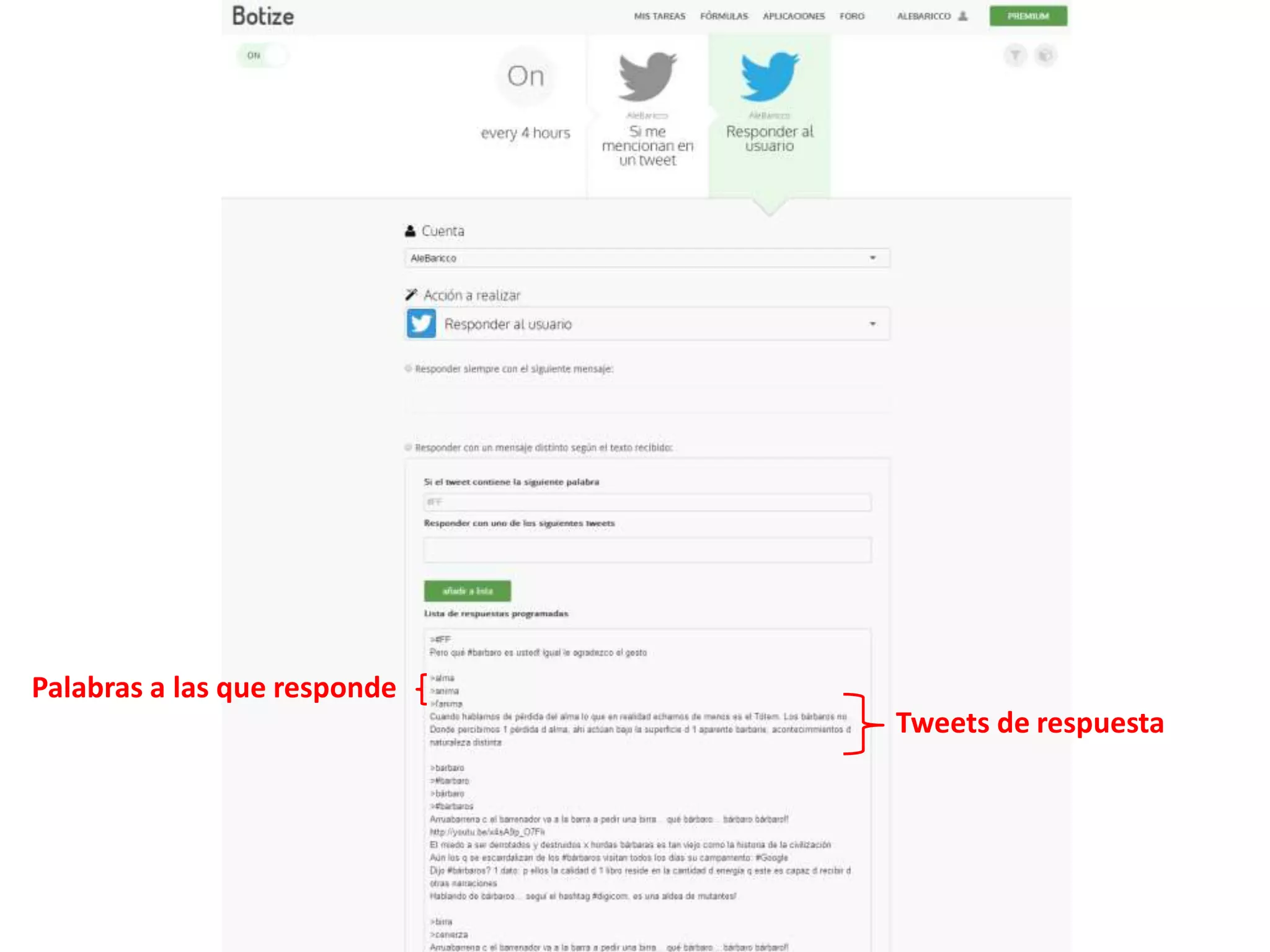 Palabras a las que responde
Tweets de respuesta
 