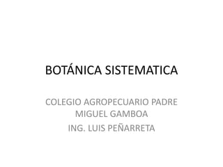BOTÁNICA SISTEMATICA
COLEGIO AGROPECUARIO PADRE
MIGUEL GAMBOA
ING. LUIS PEÑARRETA
 