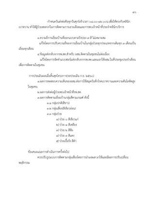 40
-กําหนดวันสงตอคือทุกวันศุกรเชาเวลา 08.00-12.00น.เพื่อใหตรงกับคลินิก
เบาหวาน ทําใหผูปวยสะดวกในการติดตามการเจาะเลือดและการพบเจาหนาที่ประจําคลินิกบริการ
3.ความถี่การเยี่ยมบานที่ออกแบบตามปงปอง 7 สี ไมเหมาะสม
แกไขโดยการปรับความถี่ของการเยี่ยมบานในกลุมปวยทุกประเภทจากเดิมทุก 3 เดือนเปน
เยี่ยมทุกเดือน
4.ขอมูลสงกลับจากรพ.สต.สําหรับ อสม.ติดตามในชุมชนไมตอเนื่อง
แกไขโดยการจัดทําแบบฟอรมสงกลับจากรพ.สต.และแจกใหอสม.ในที่ประชุมประจําเดือน
เพื่อการติดตามในชุมชน
การประเมินผลเมื่อสิ้นสุดโครงการ(รอประเมิน ก.ย. 2560)
1.ผลการทดสอบความเห็นของอสม.ตอการใชสมุดบันทึกโรคเบาหวานและความดันโลหิตสูง
ในชุมชน
2.ผลการสงตอผูปวยพบเจาหนาที่รพ.สต.
3.ผลการติดตามเยี่ยมบานกลุมสีตามเกณฑ ดังนี้
3.1 กลุมปกติ(สีขาว)
3.2 กลุมเสี่ยง(สีเขียวออน)
3.3 กลุมปวย
1) ปวย 0 สีเขียวแก
2) ปวย 1 สีเหลือง
3) ปวย 2 สีสม
4) ปวย 3 สีแดง
5) ปวยเรื้อรัง สีดํา
ขอเสนอแนะการดําเนินการครั้งตอไป
ควรปรับรูปแบบการติดตามกลุมเสี่ยงโดยการนํา3อ2ส มาใชและมีผลการปรับเปลี่ยน
พฤติกรรม
 