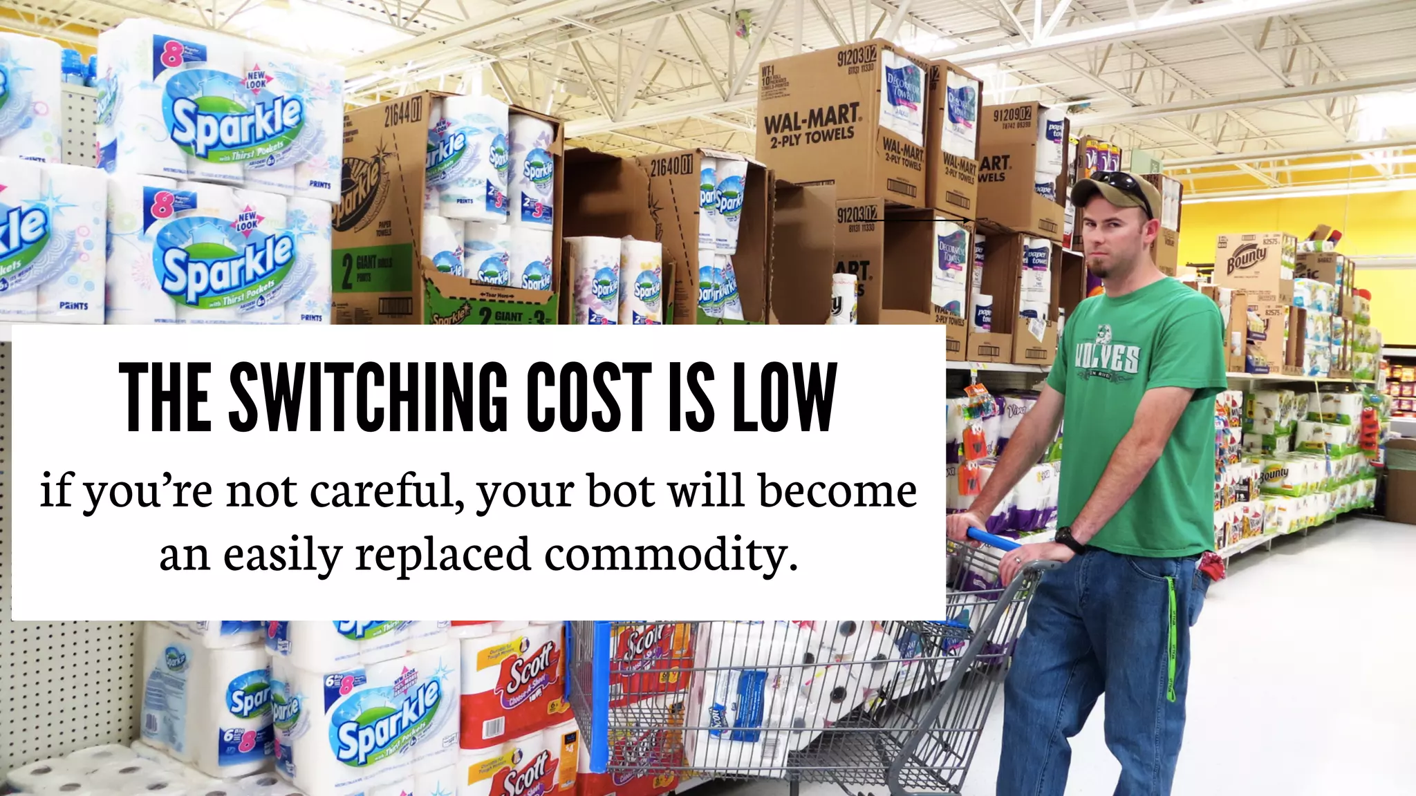 @alex_godin | slash-hyphen
subscribe: letters.slash-hyphen.com
THE SWITCHING COST IS LOW
if you’re not careful, your bot will become
an easily replaced commodity.
 