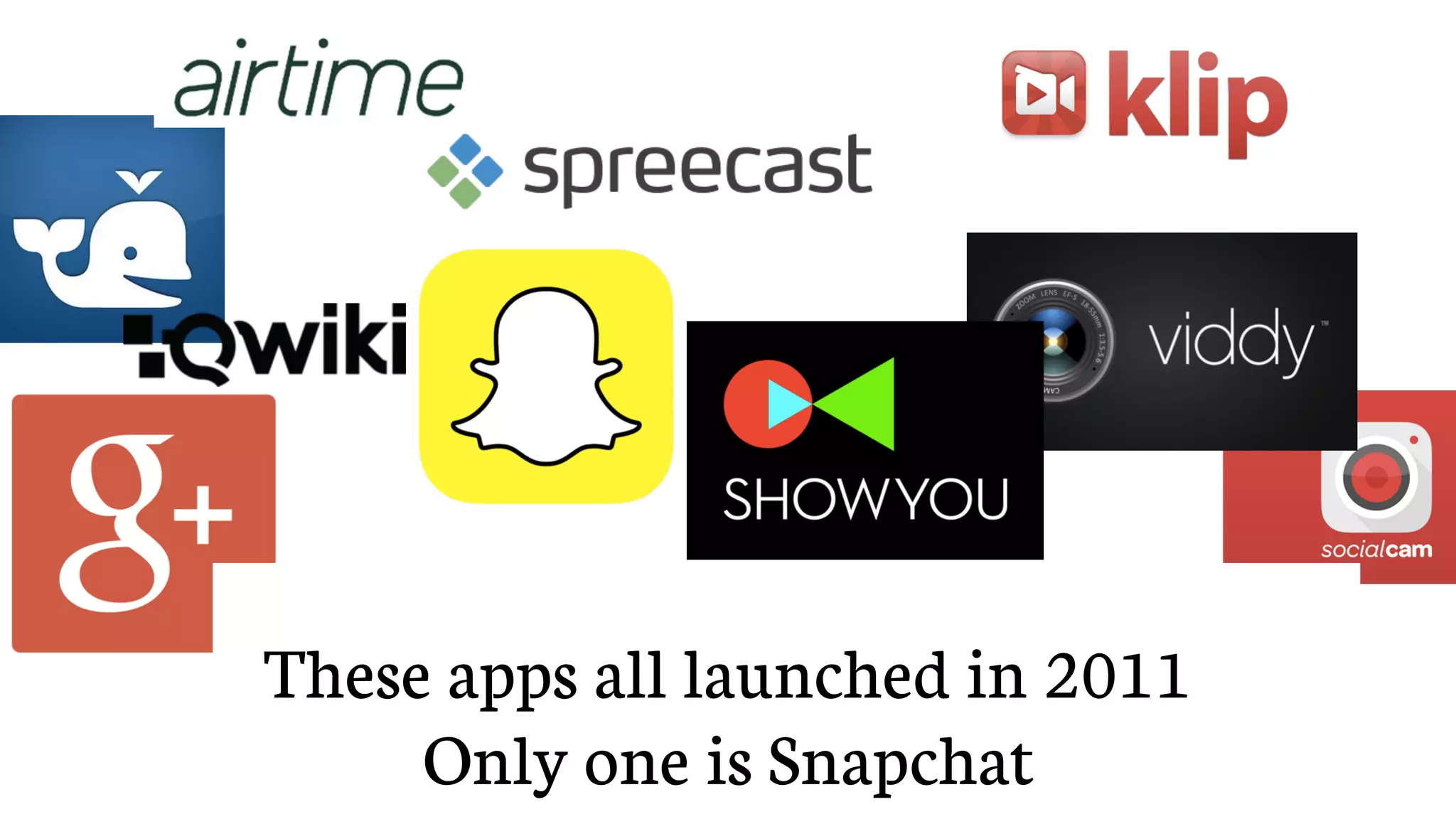 These apps all launched in 2011
Only one is Snapchat
 