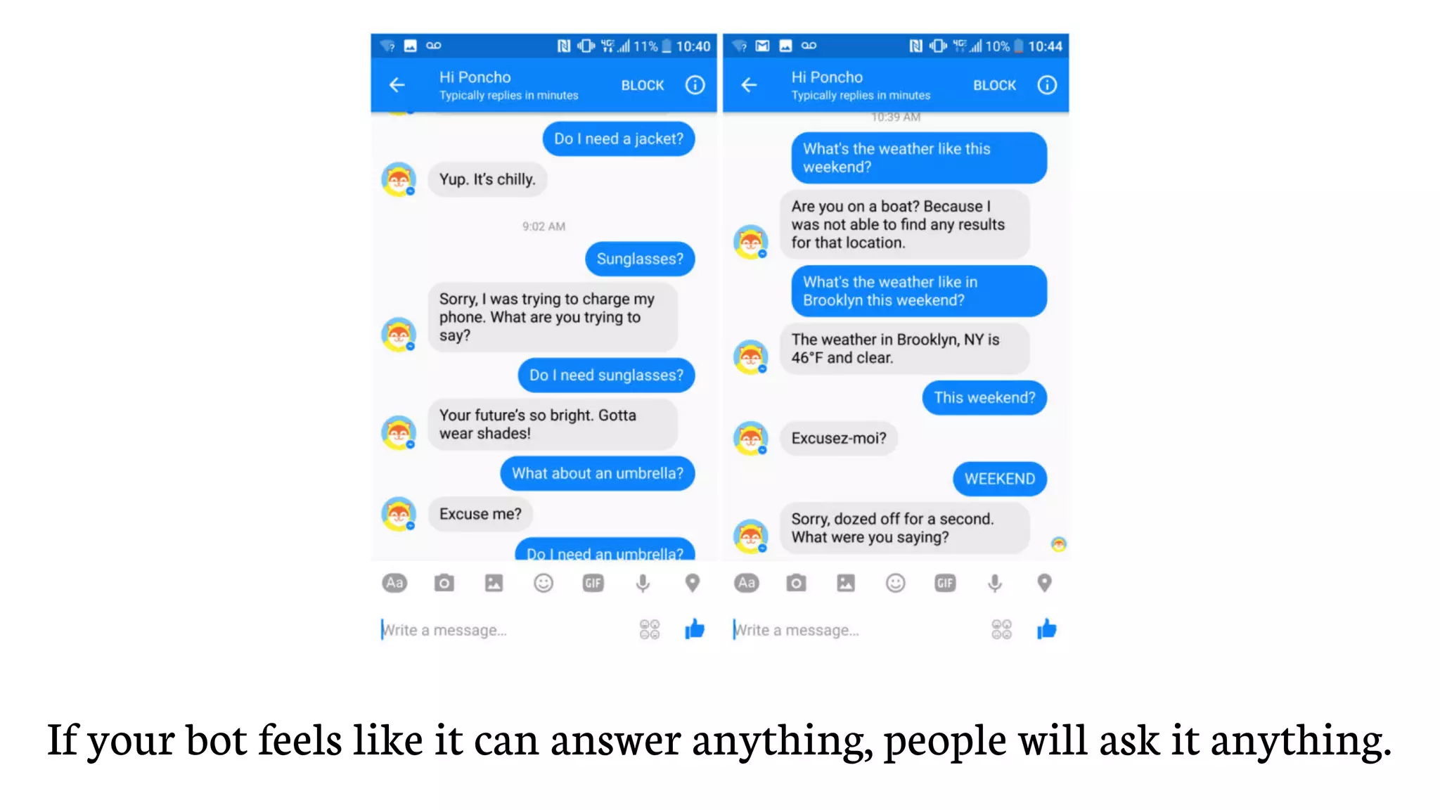 If your bot feels like it can answer anything, people will ask it anything.
 