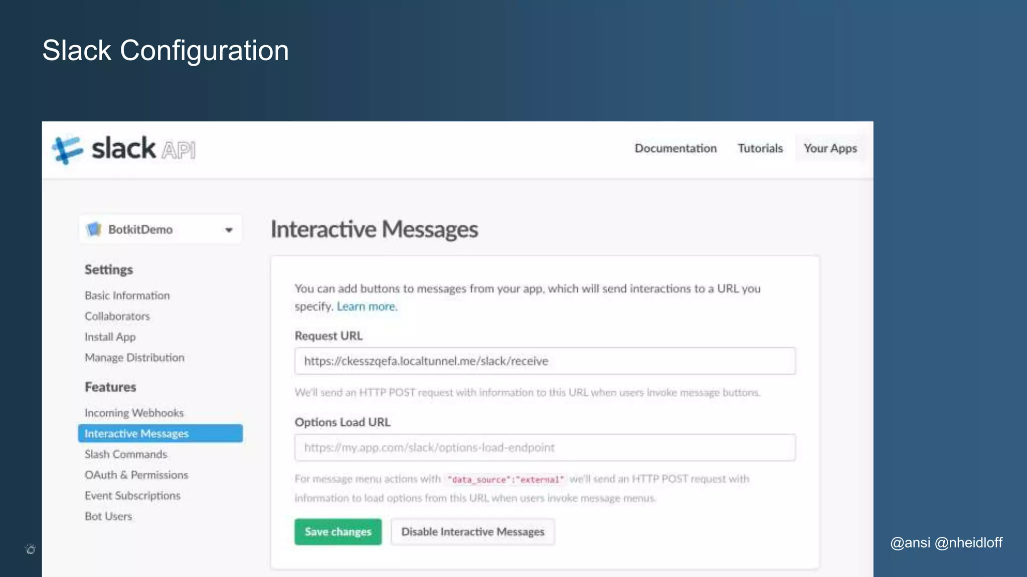 @ansi @nheidloff Slack Configuration