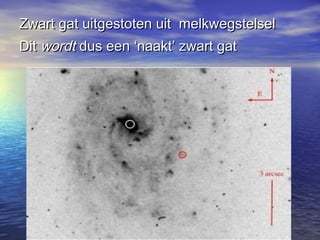 Zwart gat uitgestoten uit melkwegstelselZwart gat uitgestoten uit melkwegstelsel
DitDit wordtwordt dus een ‘naakt’ zwart gatdus een ‘naakt’ zwart gat
 