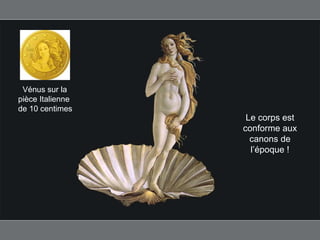 Vénus sur la
pièce Italienne
de 10 centimes
                   Le corps est
                  conforme aux
                    canons de
                    l’époque !
 