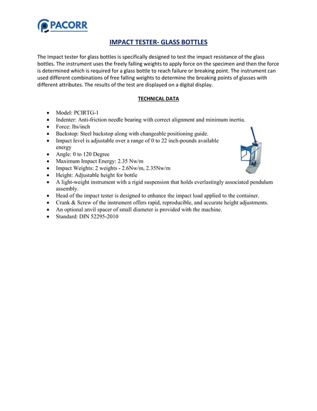 Bottles (pet, preform & glass) testing instruments | PDF