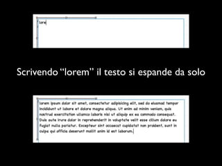 Scrivendo “lorem” il testo si espande da solo
 