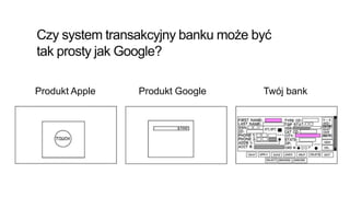 Czy system transakcyjny banku może być
tak prosty jak Google?
Produkt Apple Produkt Google Twój bank
 