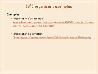 (S’) organiser : exemples
Exemples
• organisation d’un colloque
Antoine Blanchard. Journée d’animation de l’appel REPERE :...