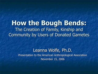 How the Bough Bends: The Creation of Family, Kinship and Community by Users of Donated Gametes Leanna Wolfe, Ph.D. Presentation to the American Anthropological Association November 15, 2006 