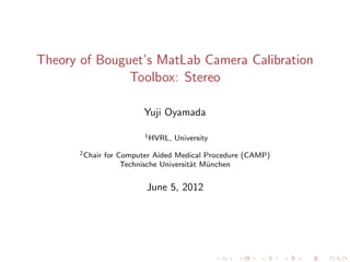 Bouguet's MatLab Camera Calibration Toolbox for Stereo Camera | PDF