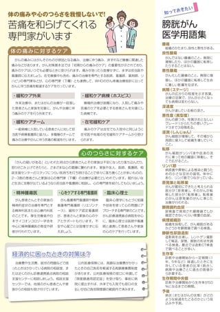 15
図表11 主な副作用とその対処法
症状・副作用 対処法
吐き気・嘔吐、食欲不振
予防的に吐き気止めの薬を服用する。抗がん剤投与当日の食事は控え目にし、乳製品や脂っこ
いものは避ける。食事は気分のよいときに。
アレルギー反応・血管痛
点滴中に違和感、息苦しさ、血管に沿った痛みなどがあったときは医療スタッフに知らせる。血
管痛は腕を温めながら投与すると軽減する場合も。
骨髄抑制
自覚症状はない場合が多いが、感染を起こさないように人込みを避け、うがい・手洗いを励行。
血小板が減少しているときには傷をつくらないよう注意し内出血などがないか確認を。
排尿痛・排尿障害
痛み、血尿があったら担当医・看護師に相談を。膀胱炎は抗生物質で治療。痛みが強い場合は
解熱鎮痛薬、オピオイド鎮痛薬を使用する。
貧血・だるさ・疲労感
少しの活動でも疲れたりふらつくときは休息を取り、車の運転は控える。体がつらくない程度
に家事や軽い運動は続けたほうがだるさが軽減する。
口内炎
治療前に歯科で口腔ケアをするとひどくなりにくい。口の中を清潔にし保湿を心がける。香辛
料の強い食事、熱いもの、硬いものは控える。
末梢神経症状
手足や口にしびれ感、ピリピリ感があったら、早めに担当医に伝える。ビタミン剤、漢方薬の服
用や手足を温めると症状が軽減する場合も。外傷に気づきにくくなるのでけがややけどに注意。
間質性肺炎
肺の間質の炎症で、発熱、息苦しさなどの症状が出る。原因となった薬の投与は中止し、ステ
ロイド薬を服用して炎症を抑える。
聴覚障害・難聴
難聴になると、薬を中止しても症状が改善しにくいので、耳が聞こえづらいなど違和感を感じ
た時点で担当医に相談を。
脱毛
あらかじめ髪を短く切り、帽子やナイトキャップをかぶると髪の毛が散らばるのをある程度防
げる。必要に応じてウィッグ（かつら）やバンダナの利用を。
図表10 膀胱がんの主な薬物療法とその副作用
薬物療法の種類 主な副作用
アントラサイクリン系薬剤
（エピルビシン、ドキソルビシン、ピラルビシン）
膀胱内注入では頻尿、排尿痛が起こりやすい。まれに心筋障害、心不全、骨髄抑制、
ショック、萎縮膀胱（下腹部痛、極度の頻尿）、間質性肺炎が起こる場合も。
マイトマイシンC
膀胱内注入では頻尿、排尿痛、萎縮膀胱が起こりやすい。まれに溶血性尿毒症症候
群（血小板減少、貧血、尿毒症）、急性腎不全、骨髄抑制、間質性肺炎にも注意。
膀胱内BCG注入療法
頻尿、排尿痛、血尿、発熱。まれにBCG（結核）感染、間質性肺炎、アレルギー反応、
萎縮膀胱、腎不全が起こる場合も。
GC療法
（ゲムシタビン+シスプランチン）
骨髄抑制、貧血、吐き気・嘔吐が現れるが、比較的軽度で済む人が多い。最も気を
つけたい副作用はまれに起こる間質性肺炎。
M-VAC療法
（メトトレキサート+ビンブラスチン
+ドキソルビシン+シスプラチン）
脱毛、吐き気・嘔吐、骨髄抑制、口内炎、貧血。頻度は低いが発熱、意識障害が出る人も。
シスプラチンに起因する急性腎不全、難聴が起こったときにはシスプラチンの使用を
中止。
カルボプラチン
吐き気・嘔吐、骨髄抑制、食欲不振。間質性肺炎、急性腎不全、肝障害、血栓症、
脳梗塞が起こる場合も。
パクリタキセル 骨髄抑制、末梢神経障害、脱毛、アレルギー反応。吐き気・嘔吐、心毒性をきたす場合も。
下記のような症状が出たときには命にかかわる危険性があります。
治療を受けている医療機関へ連絡しましょう。
●38度以上の発熱　●悪寒　●呼吸困難　●動悸や息苦しさ、空咳が続く
●嘔吐や下痢がひどく水分もとれない　●尿が出ない
夜間・休日の緊急時の連絡先と連絡方法を担当医、看護師、薬剤師に確認しておき、
電話の横などすぐわかる場所に電話番号などをメモして貼っておくと安心です。
こんな症状が
出たときには
すぐ病院へ
連絡を！
国立がん研究センターがん対策情報センターがん情報サービス「化学療法全般について」などを参考に作成
■比較的に発症頻度が高い副作用を中心に、患者さんやご家族が知っておきたい症状を掲載しています。
各薬剤の添付文書を参考に作成
 