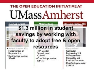 $1.3 million in student
savings by working with
faculty to adopt free & open
resources
 