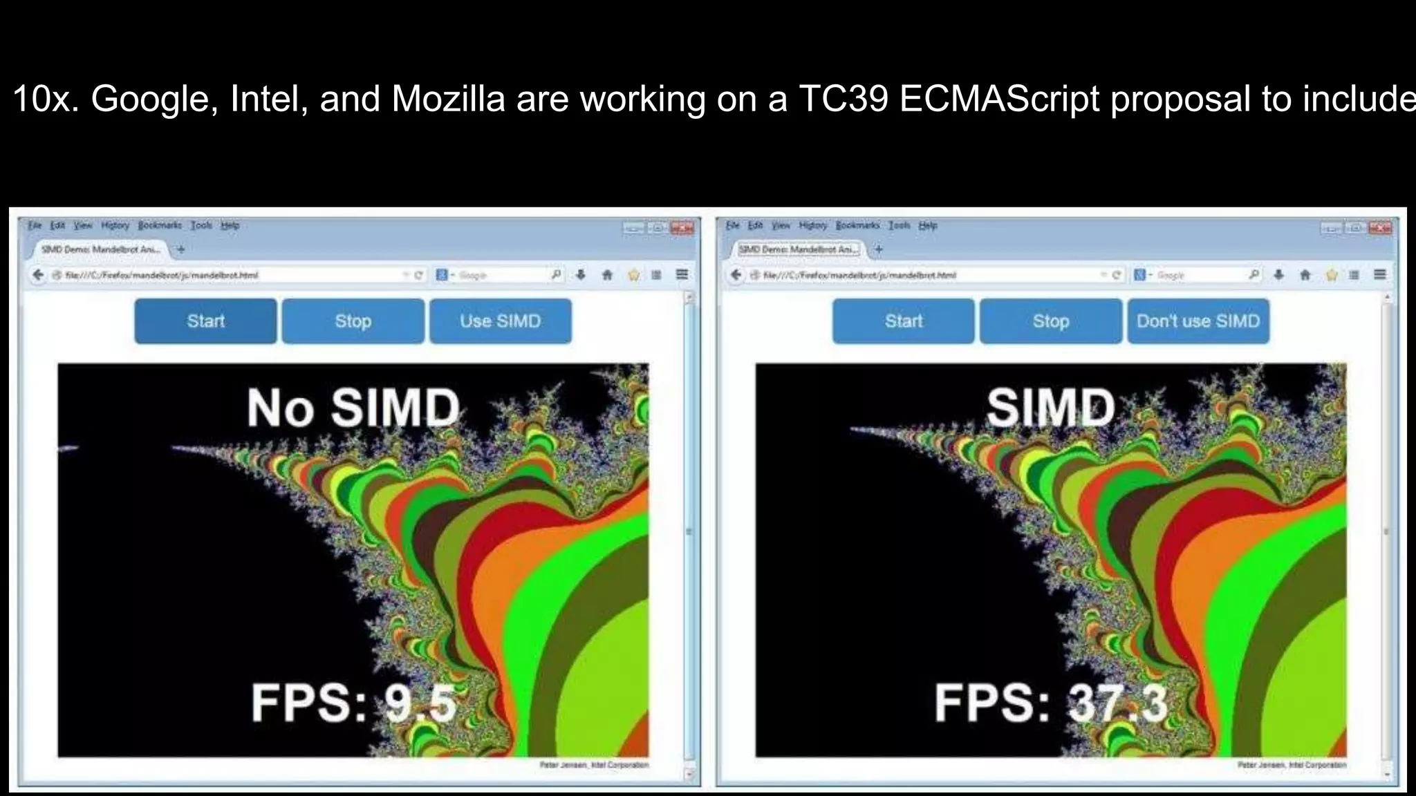 o 10x. Google, Intel, and Mozilla are working on a TC39 ECMAScript proposal to include
 
