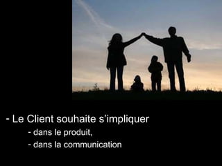 Le Client souhaite s’impliquer  dans le produit,  dans la communication 
