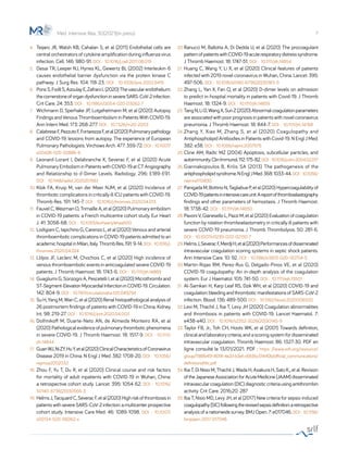 7
4. 	Teijaro JR, Walsh KB, Cahalan S, et al (2011) Endothelial cells are
central orchestrators of cytokine amplification during influenza virus
infection. Cell. 146: 980-91. DOI :  10.1016/j.cell.2011.08.015
5.	 Desai TR, Leeper NJ, Hynes KL, Gewertz BL (2002) Interleukin-6
causes endothelial barrier dysfunction via the protein kinase C
pathway. J Surg Res. 104: 118-23. DOI :  10.1006/jsre.2002.6415
6.	 PonsS,FodilS,AzoulayE,ZafraniL(2020)Thevascularendothelium:
thecornerstoneoforgandysfunctioninsevereSARS-CoV-2infection.
Crit Care. 24: 353. DOI :  10.1186/s13054-020-03062-7
7.	 Wichmann D, Sperhake JP, Lutgehetmann M, et al (2020) Autopsy
Findings and Venous Thromboembolism in Patients With COVID-19.
Ann Intern Med. 173: 268-277. DOI :  10.7326/m20-2003
8.	 CalabreseF,PezzutoF,FortarezzaF,etal(2020)Pulmonarypathology
and COVID-19: lessons from autopsy. The experience of European
Pulmonary Pathologists. Virchows Arch. 477: 359-72. DOI :  10.1007/
s00428-020-02886-6
9.	 Leonard-Lorant I, Delabranche X, Severac F, et al (2020) Acute
Pulmonary Embolism in Patients with COVID-19 at CT Angiography
and Relationship to d-Dimer Levels. Radiology. 296: E189-E91.
DOI :  10.1148/radiol.2020201561
10.	Klok FA, Kruip M, van der Meer NJM, et al (2020) Incidence of
thrombotic complications in critically ill ICU patients with COVID-19.
Thromb Res. 191: 145-7. DOI :  10.1016/j.thromres.2020.04.013
11.	 Fauvel C, Weizman O, Trimaille A, et al (2020) Pulmonary embolism
in COVID-19 patients: a French multicentre cohort study. Eur Heart
J. 41: 3058-68. DOI :  10.1093/eurheartj/ehaa500
12.	 Lodigiani C, Iapichino G, Carenzo L, et al (2020) Venous and arterial
thromboembolic complications in COVID-19 patients admitted to an
academichospitalinMilan,Italy.ThrombRes.191:9-14.DOI : 10.1016/j.
thromres.2020.04.024
13.	Llitjos JF, Leclerc M, Chochois C, et al (2020) High incidence of
venous thromboembolic events in anticoagulated severe COVID-19
patients. J Thromb Haemost. 18: 1743-6. DOI :  10.1111/jth.14869
14.	Guagliumi G, Sonzogni A, Pescetelli I, et al (2020) Microthrombi and
ST-Segment-ElevationMyocardialInfarctioninCOVID-19.Circulation.
142: 804-9. DOI :  10.1161/circulationaha.120.049294
15.	Su H, Yang M, Wan C, et al (2020) Renal histopathological analysis of
26 postmortem findings of patients with COVID-19 in China. Kidney
Int. 98: 219-27. DOI :  10.1016/j.kint.2020.04.003
16.	Dolhnikoff M, Duarte-Neto AN, de Almeida Monteiro RA, et al
(2020) Pathological evidence of pulmonary thrombotic phenomena
in severe COVID-19. J Thromb Haemost. 18: 1517-9. DOI :  10.1111/
jth.14844
17.	 GuanWJ,NiZY,HuY,etal(2020)ClinicalCharacteristicsofCoronavirus
Disease 2019 in China. N Engl J Med. 382: 1708-20. DOI :  10.1056/
nejmoa2002032
18.	Zhou F, Yu T, Du R, et al (2020) Clinical course and risk factors
for mortality of adult inpatients with COVID-19 in Wuhan, China:
a retrospective cohort study. Lancet. 395: 1054-62. DOI :  10.1016/
S0140-6736(20)30566-3
19.	HelmsJ,TacquardC,SeveracF,etal(2020)Highriskofthrombosisin
patientswithsevereSARS-CoV-2infection:amulticenterprospective
cohort study. Intensive Care Med. 46: 1089-1098. DOI :  10.1007/
s00134-020-06062-x
20.	Ranucci M, Ballotta A, Di Dedda U, et al (2020) The procoagulant
patternofpatientswithCOVID-19acuterespiratorydistresssyndrome.
J Thromb Haemost. 18: 1747-51. DOI :  10.1111/jth.14854
21.	Huang C, Wang Y, Li X, et al (2020) Clinical features of patients
infected with 2019 novel coronavirus in Wuhan, China. Lancet. 395:
497-506. DOI :  10.1016/s0140-6736(20)30183-5
22.	Zhang L, Yan X, Fan Q, et al (2020) D-dimer levels on admission
to predict in-hospital mortality in patients with Covid-19. J Thromb
Haemost. 18: 1324-9. DOI :  10.1111/jth.14859
23.	TangN,LiD,WangX,SunZ(2020)Abnormalcoagulationparameters
are associated with poor prognosis in patients with novel coronavirus
pneumonia. J Thromb Haemost. 18: 844-7. DOI :  10.1111/jth.14768
24.	Zhang Y, Xiao M, Zhang S, et al (2020) Coagulopathy and
Antiphospholipid Antibodies in Patients with Covid-19. N Engl J Med.
382: e38. DOI :  10.1056/nejmc2007575
25.	Cline AM, Radic MZ (2004) Apoptosis, subcellular particles, and
autoimmunity.ClinImmunol.112:175-82.DOI : 10.1016/j.clim.2004.02.017
26.	Giannakopoulos B, Krilis SA (2013) The pathogenesis of the
antiphospholipidsyndrome.NEnglJMed.368:1033-44.DOI : 10.1056/
nejmra1112830
27.	PanigadaM,BottinoN,TagliabueP,etal(2020)Hypercoagulabilityof
COVID-19patientsinintensivecareunit:Areportofthromboelastography
findings and other parameters of hemostasis. J Thromb Haemost.
18: 1738-42. DOI :  10.1111/jth.14850
28.	Pavoni V, Gianesello L, Pazzi M, et al (2020) Evaluation of coagulation
function by rotation thromboelastometry in critically ill patients with
severe COVID-19 pneumonia. J Thromb Thrombolysis. 50: 281-6.
DOI :  10.1007/s11239-020-02130-7
29.	HelmsJ,SeveracF,MerdjiH,etal(2020)Performancesofdisseminated
intravascular coagulation scoring systems in septic shock patients.
Ann Intensive Care. 10: 92. DOI :  10.1186/s13613-020-00704-5
30.	Martin-Rojas RM, Perez-Rus G, Delgado-Pinos VE, et al (2020)
COVID-19 coagulopathy: An in-depth analysis of the coagulation
system. Eur J Haematol. 105: 741-50. DOI :  10.1111/ejh.13501
31.	Al-Samkari H, Karp Leaf RS, Dzik WH, et al (2020) COVID-19 and
coagulation:bleedingandthromboticmanifestationsofSARS-CoV-2
infection. Blood. 136: 489-500. DOI :  10.1182/blood.2020006520
32.	Levi M, Thachil J, Iba T, Levy JH (2020) Coagulation abnormalities
and thrombosis in patients with COVID-19. Lancet Haematol. 7:
e438-e40. DOI :  10.1016/s2352-3026(20)30145-9
33.	Taylor FB, Jr., Toh CH, Hoots WK, et al (2001) Towards definition,
clinical and laboratory criteria, and a scoring system for disseminated
intravascular coagulation. Thromb Haemost. 86: 1327-30. PDF en
ligne consulté le 13/01/2021. PDF : https: //www.isth.org/resource/
group/1188b45f-809f-4e2d-b3ef-c6836c51440b/official_communications/
definitionofdic.pdf
34.	Iba T, Di Nisio M, Thachil J, Wada H, Asakura H, Sato K,, et al. Revision
oftheJapaneseAssociationforAcuteMedicine(JAAM)disseminated
intravascular coagulation (DIC) diagnostic criteria using antithrombin
activity. Crit Care. 2016;20: 287
35.	Iba T, Nisio MD, Levy JH, et al (2017) New criteria for sepsis-induced
coagulopathy(SIC)followingtherevisedsepsisdefinition:aretrospective
analysis of a nationwide survey. BMJ Open. 7: e017046. DOI :  10.1136/
bmjopen-2017-017046
Méd. Intensive Réa. 30(2021)(in press)
 