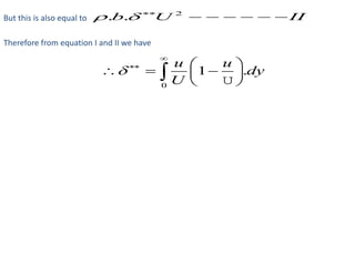 But this is also equal to
2
. .b U II  
     
Therefore from equation I and II we have
0
1 .
u u
dy
U


  
   
 
 U
 