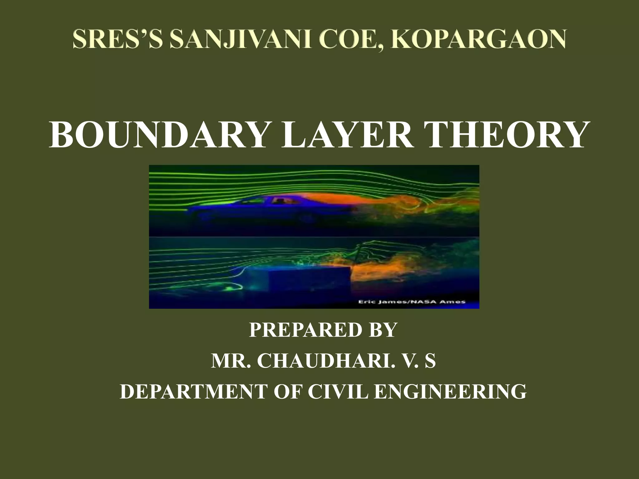 BOUNDARY LAYER THEORY
PREPARED BY
MR. CHAUDHARI. V. S
DEPARTMENT OF CIVIL ENGINEERING
 