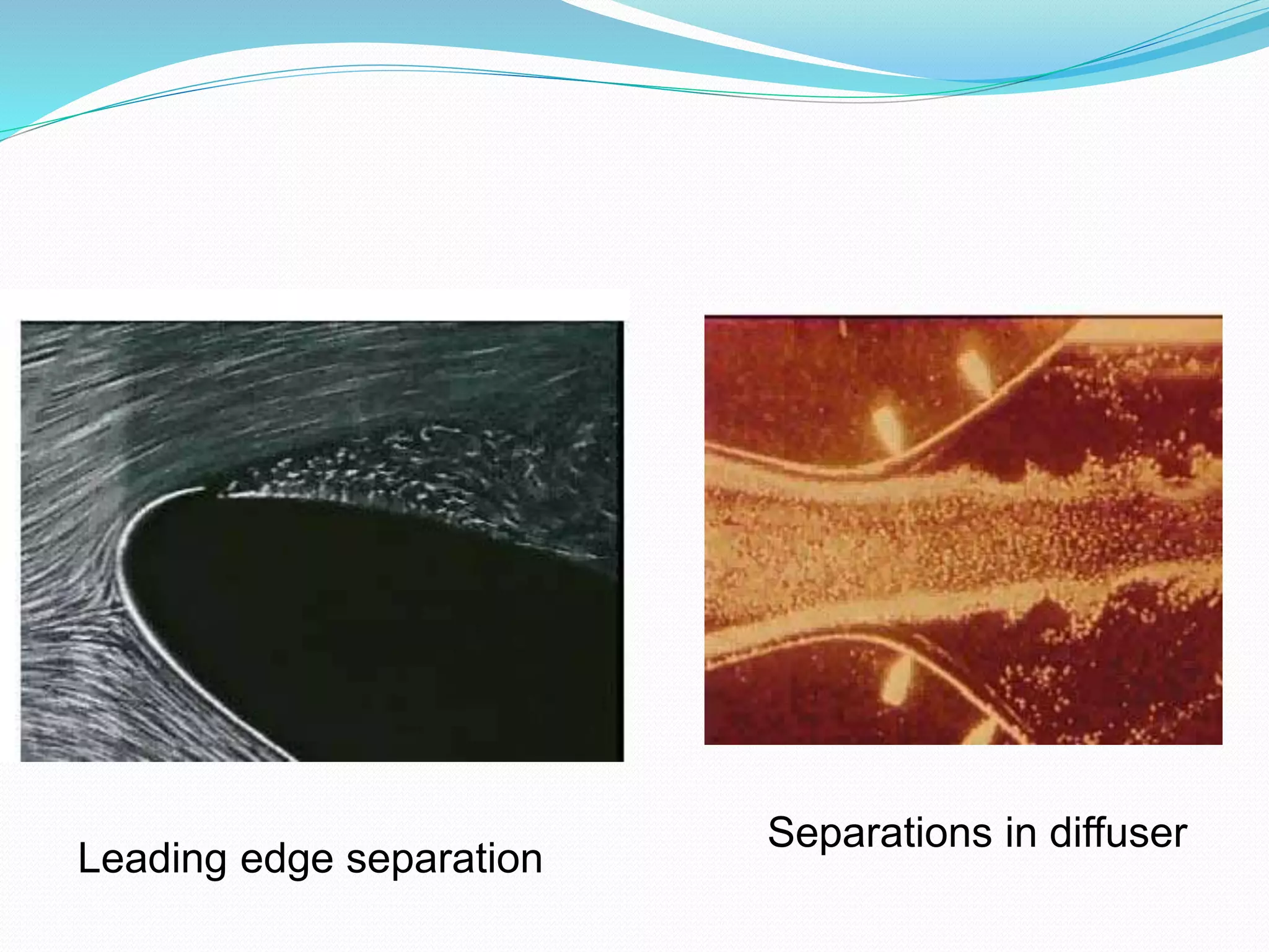 Leading edge separation
Separations in diffuser
 