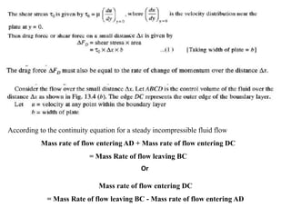 According to the continuity equation for a steady incompressible fluid flow
Mass rate of flow entering AD + Mass rate of flow entering DC
= Mass Rate of flow leaving BC
Mass rate of flow entering DC
= Mass Rate of flow leaving BC - Mass rate of flow entering AD
Or
 