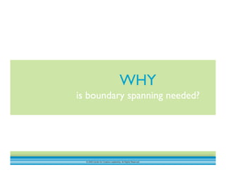 © 2009 Center for Creative Leadership. All Rights Reserved.
WHY
is boundary spanning needed?
 