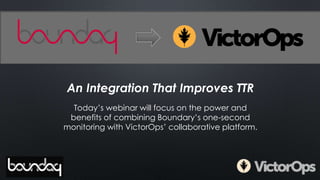 An Integration That Improves TTR
Today’s webinar will focus on the power and
benefits of combining Boundary’s one-second
monitoring with VictorOps’ collaborative platform.
 