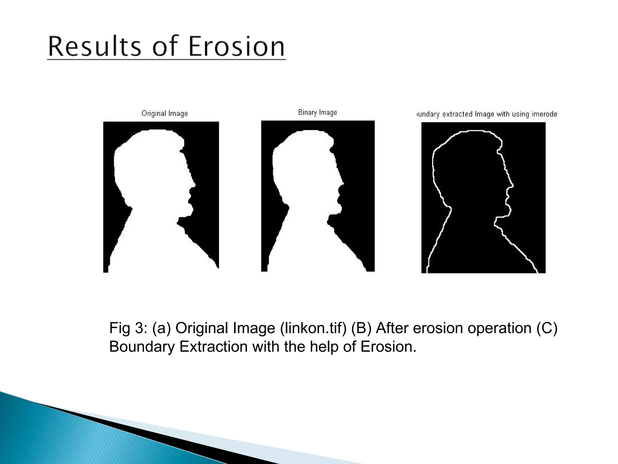 Fig 3: (a) Original Image (linkon.tif) (B) After erosion operation (C)
Boundary Extraction with the help of Erosion.
 