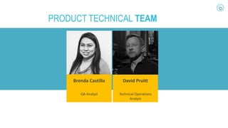 MEET
Brenda Castillo
QA Analyst
David Pruitt
Technical Operations
Analyst
PRODUCT TECHNICAL TEAM
 