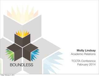 Molly Lindsay
Academic Relations

BOUNDLESS!
Friday, February 21, 2014

TCCTA Conference
February 2014

 