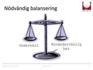 www.artofit.se 2010-10-27 12
Nödvändig balansering
Underhåll Användarvänlig
het
 