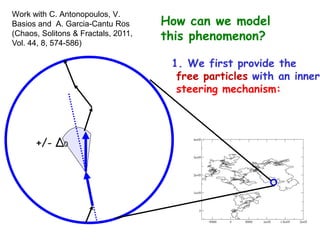 Work with C. Antonopoulos, V.
Basios and A. Garcia-Cantu Ros       How can we model
(Chaos, Solitons & Fractals, 2011,
Vol. 44, 8, 574-586)
                                     this phenomenon?

                                      1. We first provide the
                                       free particles with an inner
                                       steering mechanism:




      +/- ∆0
 