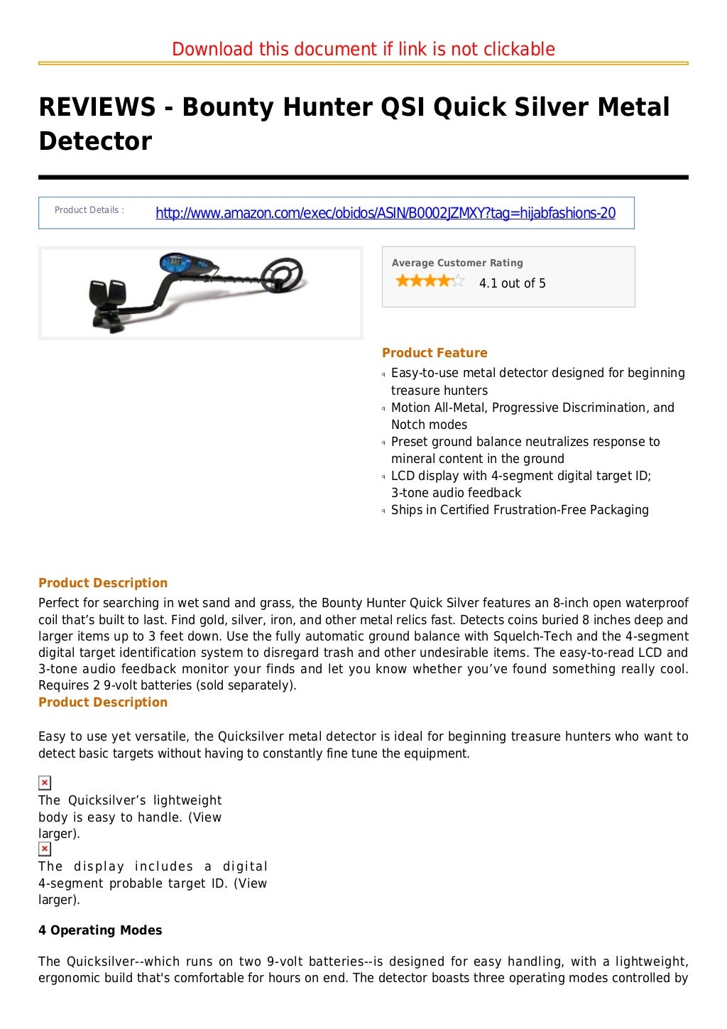 Bounty hunter qsi quick silver metal detector