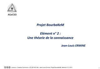 1Licence « Creative Commons » (CC-BY-NC-SA) Jean-Louis Ermine, Projet BourbaKeM, élément n°2, 2013
Projet BourbaKeM
Elément n° 2 :
Une théorie de la connaissance
Jean-Louis ERMINE
 