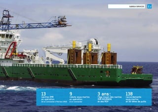 2.2SUBSEA SERVICES
13navires IMR
en opération
(14 en commande à l’Horizon 2012)
9robots sous-marins
en opération
(2 en commande)
3 ans:l’âge moyen des navires
IMR BOURBON
et des ROV
138raccordements
sous-marins
et 56 têtes de puits
15
 
