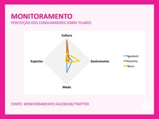 MONITORAMENTO
FONTE: MONITORAMENTO FACEBOOK/TWITTER
PERCEPÇÃO DOS CONSUMIDORES SOBRE PILARES
 