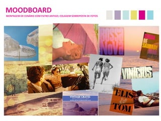 EM MEIO AO CLIMA DESÉRTICO
DAS METRÓPOLES, OS
CONSUMIDORES SÃO
CONVIDADOS A USUFRUÍREM
DA INFRAESTRUTURA DOS
SHOPPINGS DA REDE BOURBON
E, POR CONSEQUÊNCIA,
ESTIMULADOS A CONSUMIREM
DENTRO DELES.
MOODBOARD
MONTAGEM DE CENÁRIO COM FILTRO ANTIGOMONTAGEM DE CENÁRIO COM FILTRO ANTIGO, COLAGEM SOBREPOSTA DE FOTOS
 