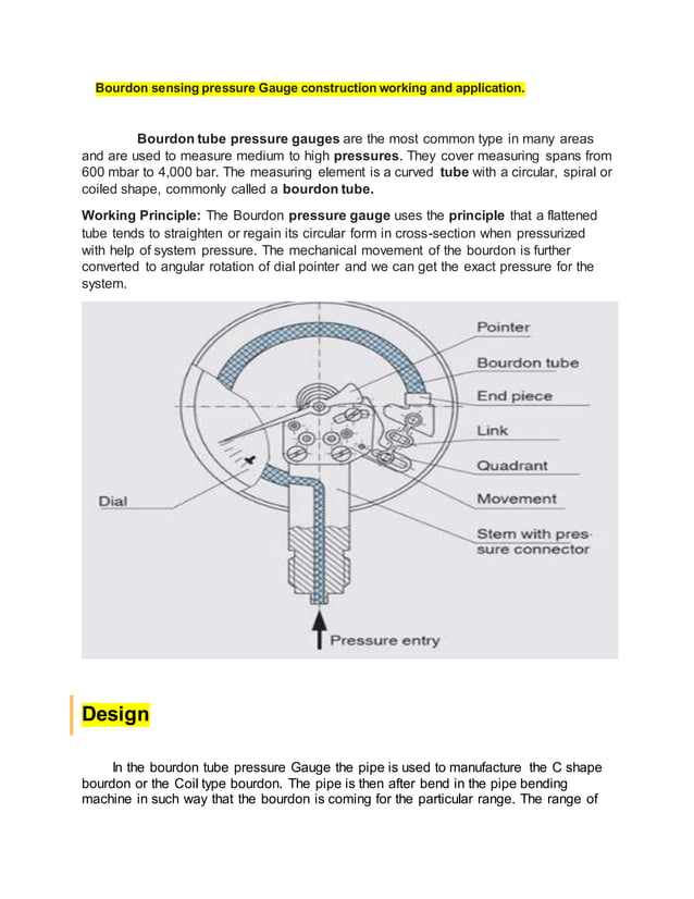 Bourdon sensing pressure gauge. PDF