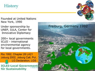 © ICLEI European Secretariat 20063
History
ICLEI-Local Governments
for Sustainability
Founded at United Nations
New York, ...