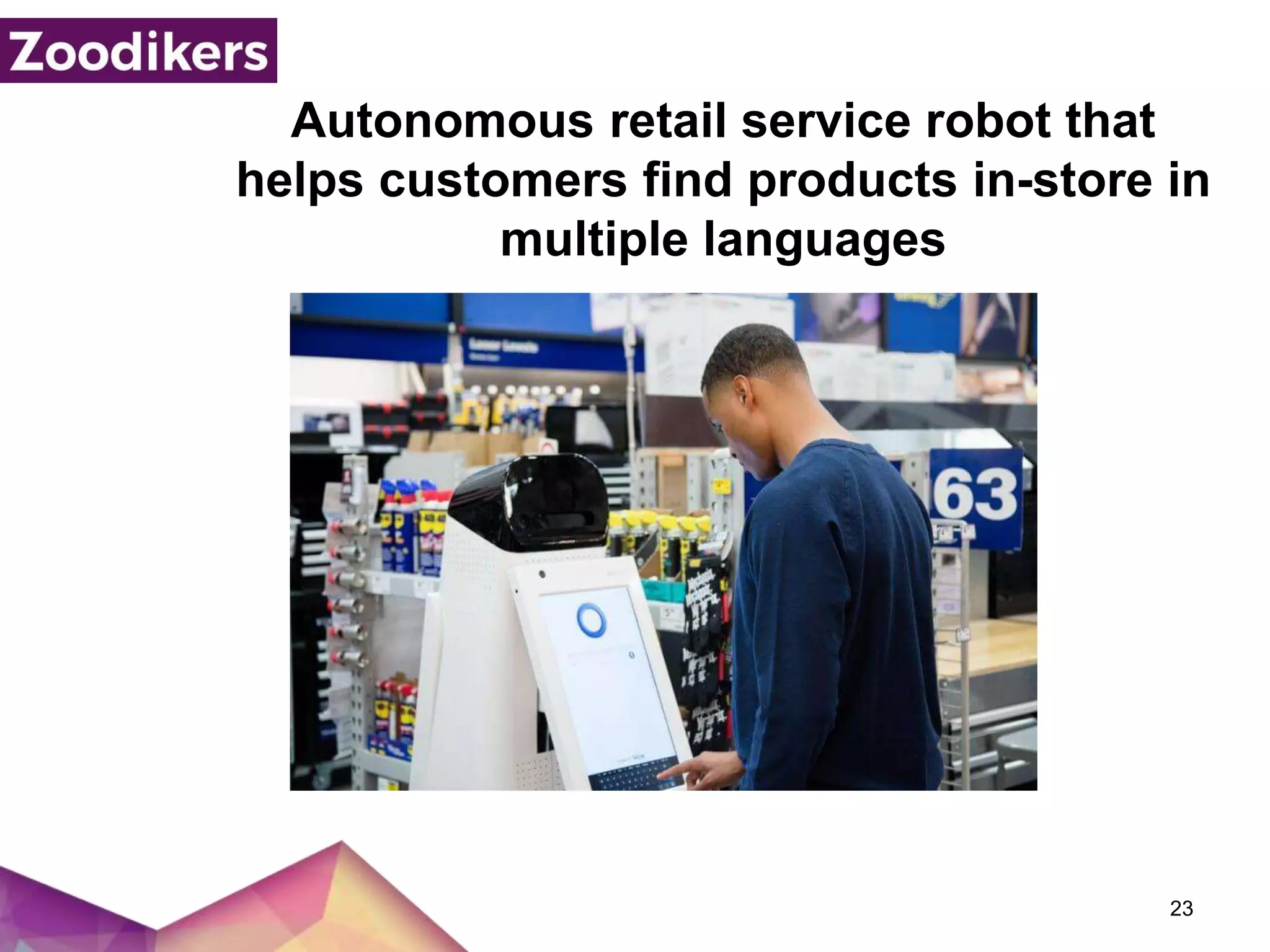Autonomous retail service robot that
helps customers find products in-store in
multiple languages
23
 