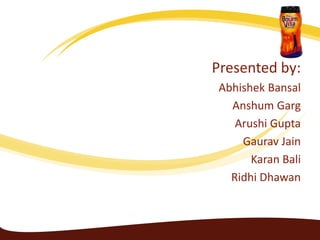 Presented by:
Abhishek Bansal
  Anshum Garg
   Arushi Gupta
    Gaurav Jain
      Karan Bali
  Ridhi Dhawan
 