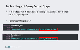 Tools – Usage of Decoy Second Stage
• If those tests fail, it downloads a decoy package instead of the real
second stage implant
• Remember this picture?
 